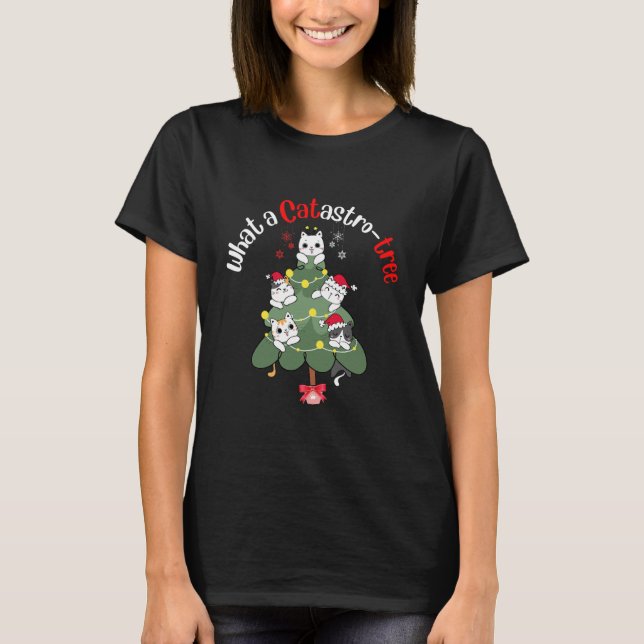 Camiseta Divertido Navidad Árbol de Gatos Qué A (Anverso)