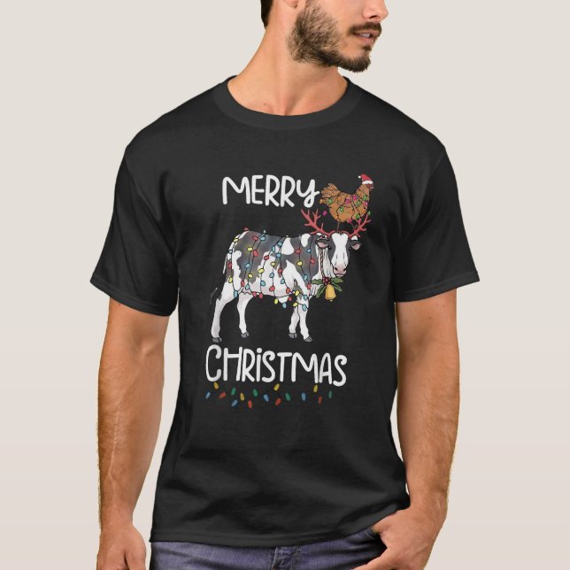 Camiseta Divertido Navidad de granja de pollos para vacas p (Anverso)