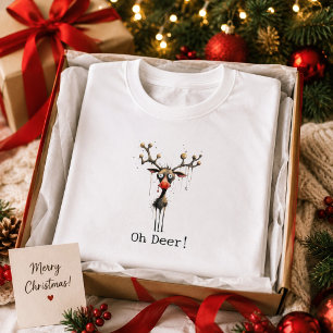 Camiseta Divertido Oh Ciervo Reno Acuarela Navidad