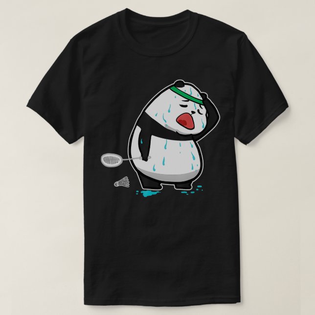 Camiseta Divertido Panda Cansado Jugando Badminton (Diseño del anverso)