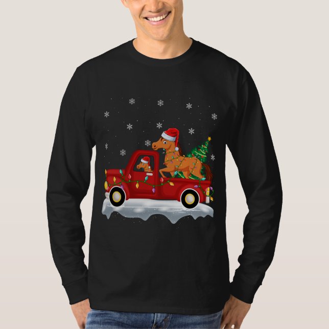 Camiseta Divertido paseo en caballo árbol de Navidad camion (Anverso)