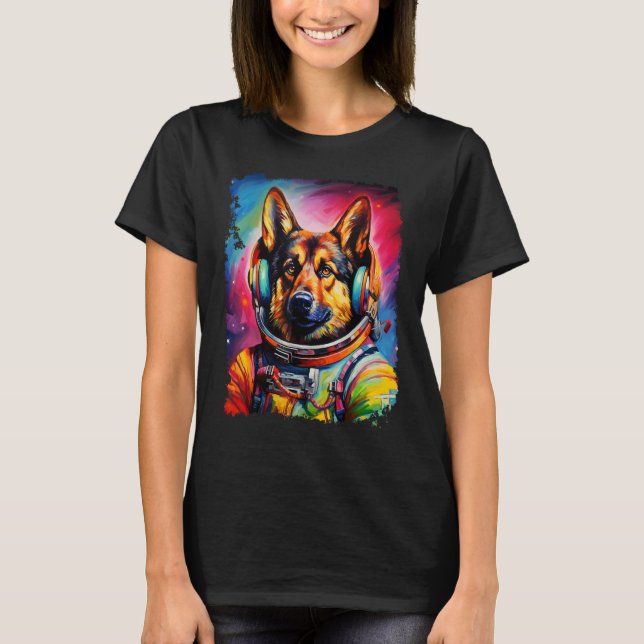 Camiseta Divertido pastor alemán espacial (Anverso)