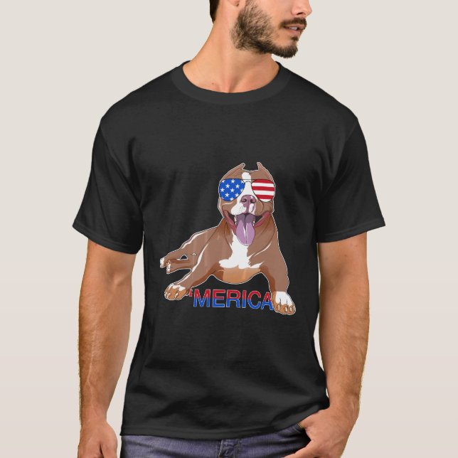 Camiseta Divertido Patriota Pitbull Merica (Anverso)
