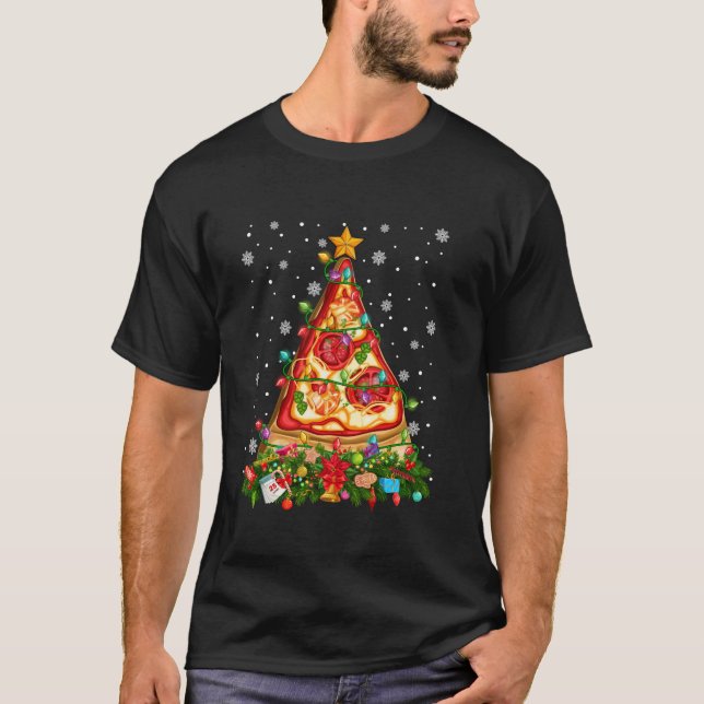 Camiseta Divertido Pepperoni Pizza Árbol de Navidad Encendi (Anverso)