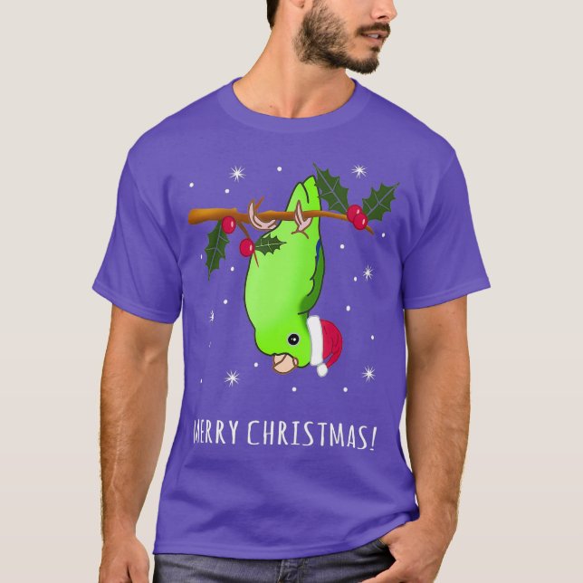 Camiseta Divertido perrito verde morado loro navideño (Anverso)