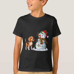 Camiseta Divertido Perro Beagle Snowman Árbol de Navidad en