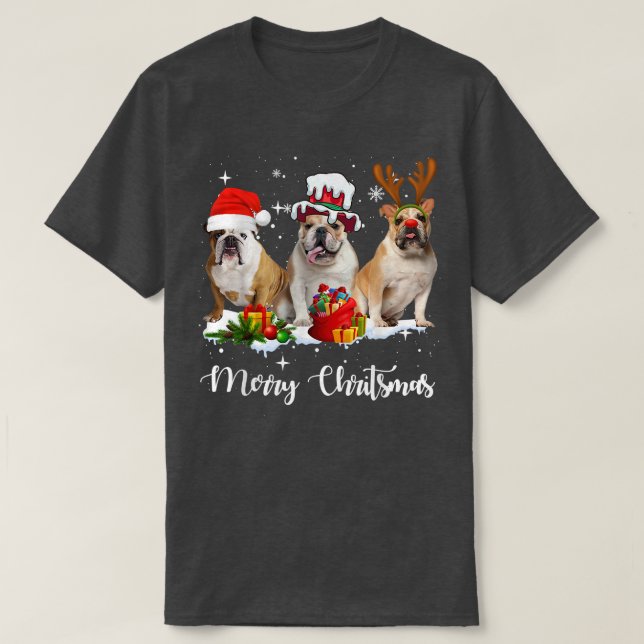 Camiseta Divertido perro Bulldog inglés merry navidad Fiest (Diseño del anverso)