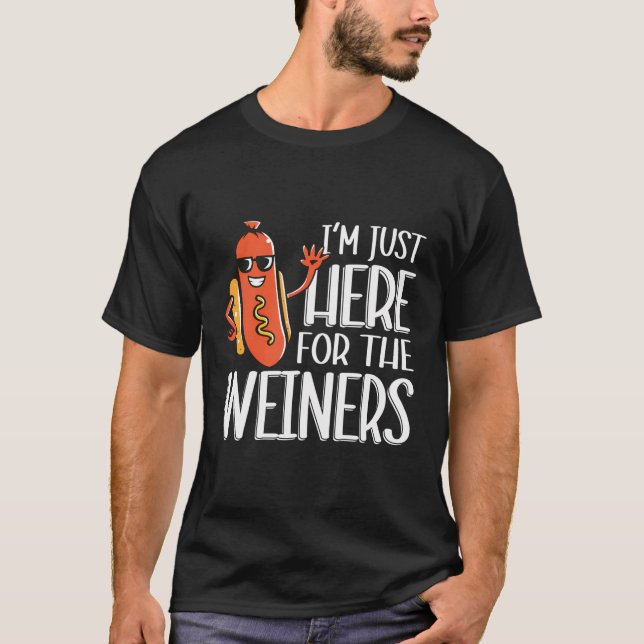 Camiseta Divertido Perro Caliente Estoy Acá Para El 4.º De  (Anverso)