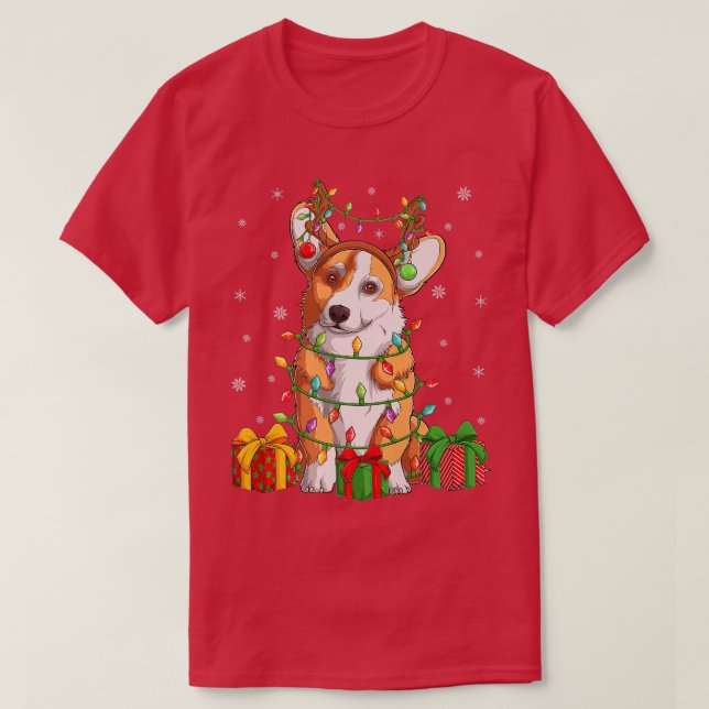 Camiseta Divertido perro de Corgi Xmas iluminando reno Gorr (Diseño del anverso)