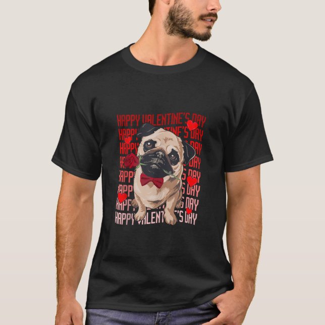 Camiseta Divertido perro de pug con corazones rojos Feliz D (Anverso)