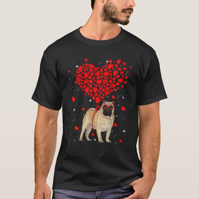 Camiseta Divertido perro de pug Mascota de San Valentín Per (Anverso)