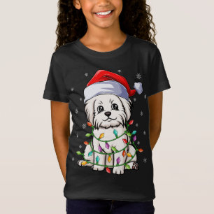 Camiseta Divertido perro maltés Navidad iluminando Santa Ha