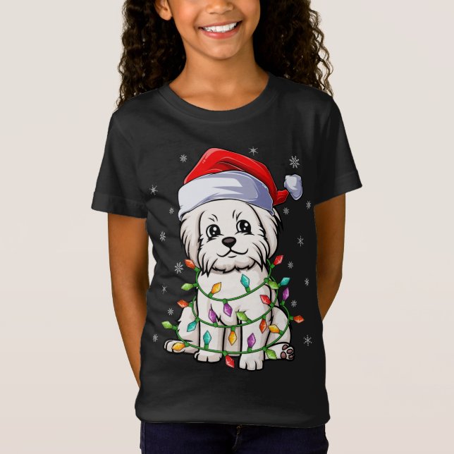 Camiseta Divertido perro maltés Navidad iluminando Santa Ha (Anverso)
