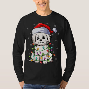 Camiseta Divertido perro maltés Navidad iluminando Santa Ha