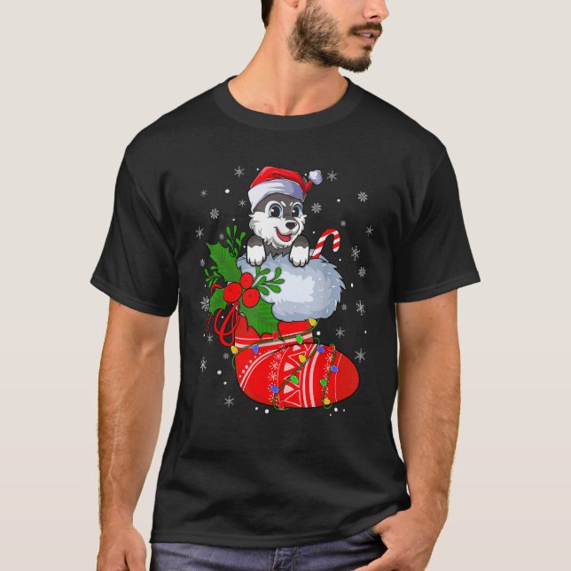 Camiseta Divertido perro noruego de Elkhound en Navidades S (Anverso)