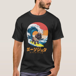 Camiseta Divertido perro ondulado de Kanagawa japonés Bordo