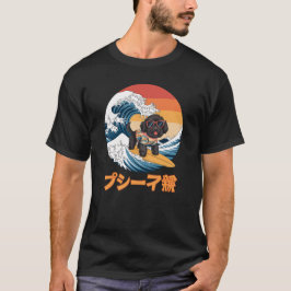 Camiseta Divertido perro ondulado de Kanagawa japonés Bordo