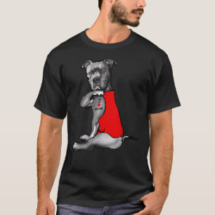 Camiseta Divertido perro Pitbull Amo a Mamá Tattoo 112