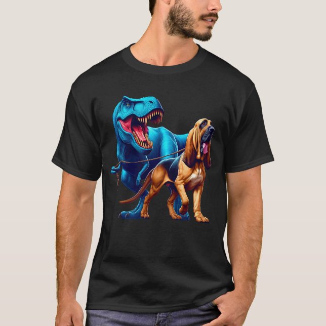 Camiseta Divertido perro que camina por los dinosaurios (Anverso)