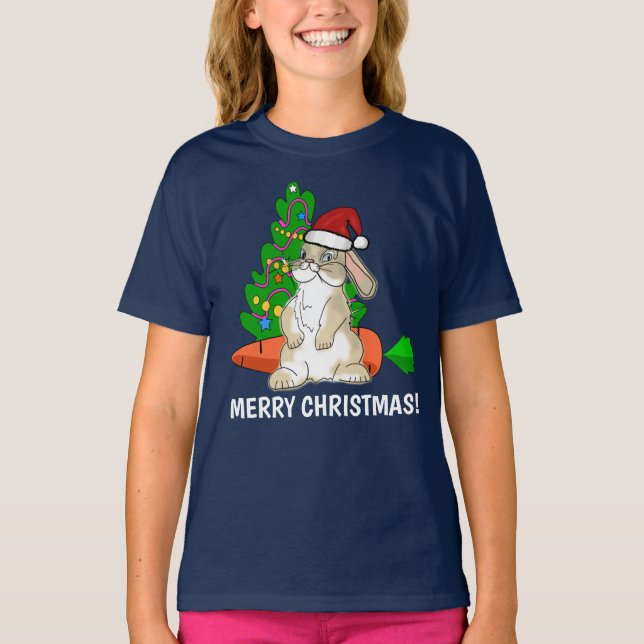 Camiseta Divertido Personalizable de Navidad Bunny Santa Me (Anverso)