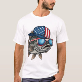 Camiseta Divertido pez grande americano que lleva gorra de 