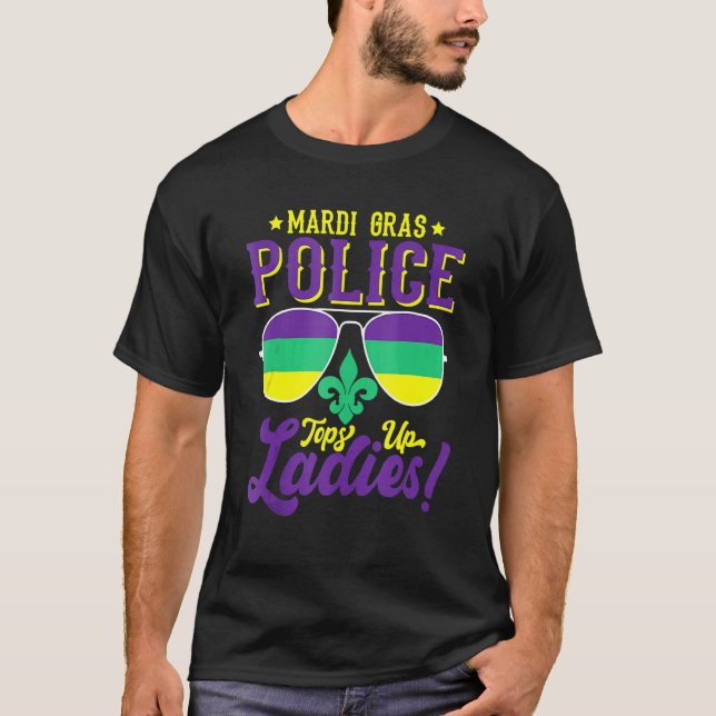 Camiseta Divertido policía gafas de sol disfraz Mardi Gras  (Anverso)