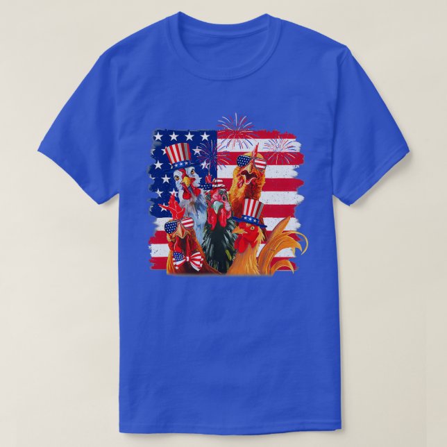 Camiseta Divertido pollo con la bandera estadounidense Amér (Diseño del anverso)