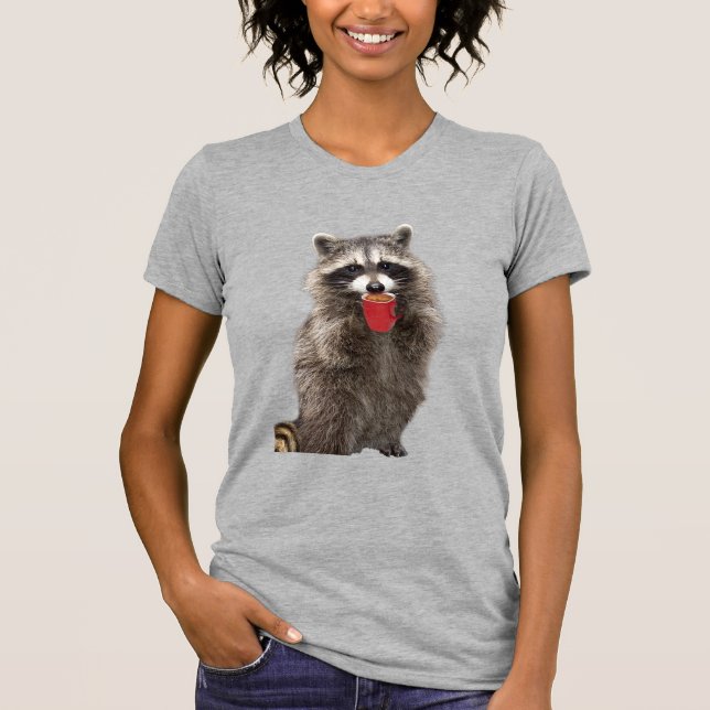 Camiseta Divertido Raccoon sosteniendo el café Copa Humor a (Anverso)