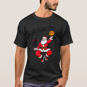 Camiseta Divertido Retro Es Rizzin Santa Jugando Baloncesto