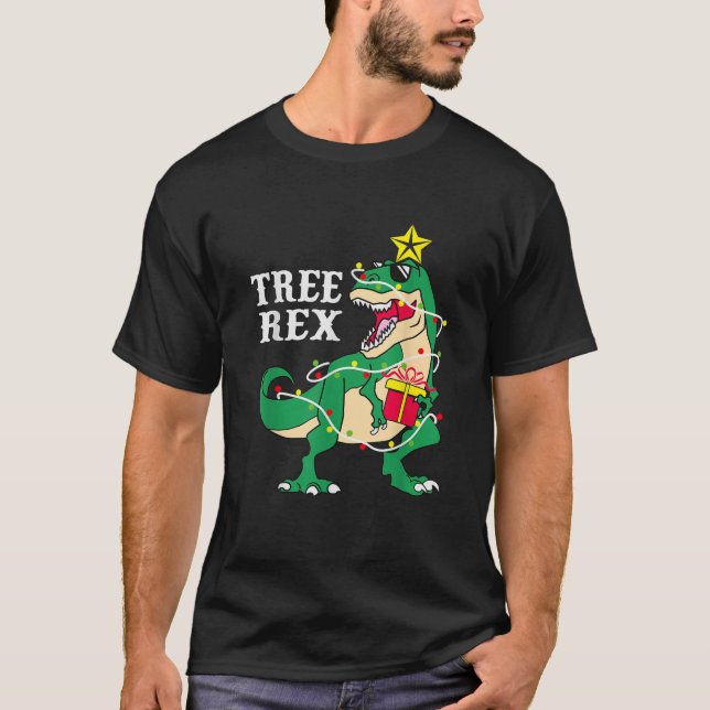 Camiseta Divertido Rex De Árbol Con Navidades Enfoca A Dino (Anverso)