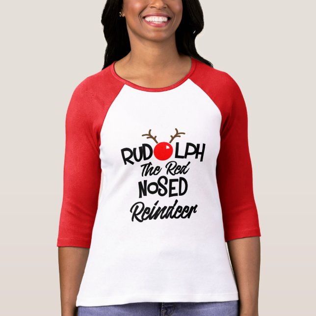 Camiseta Divertido Rudolph El Reno Rojo Nosed Xmas Gráfico (Anverso)