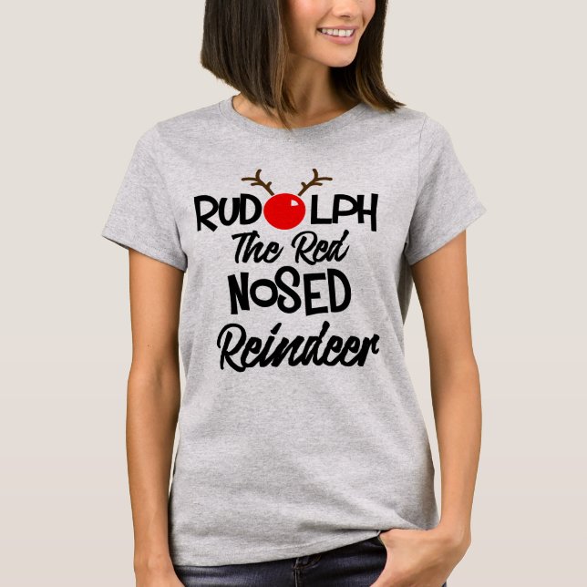 Camiseta Divertido Rudolph El Reno Rojo Nosed Xmas Gráfico (Anverso)