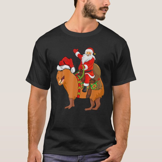 Camiseta Divertido Santa Riding Capybara Navidades Pajama M (Anverso)