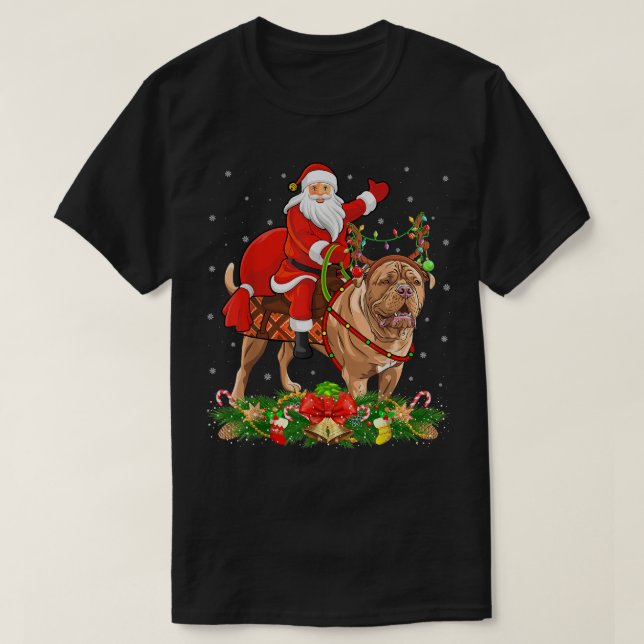 Camiseta Divertido Santa Riding English Mastiff C (Diseño del anverso)