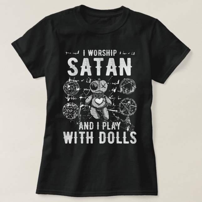 Camiseta Divertido Satanic Que Adoro A Satan Y Juego Con Mu (Diseño del anverso)