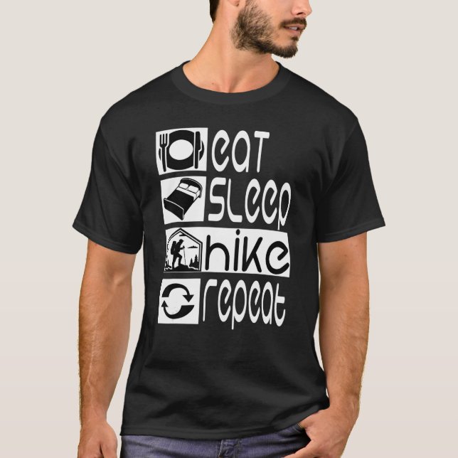 Camiseta Divertido senderismo Eat Sleep Hike Repetir divert (Anverso)