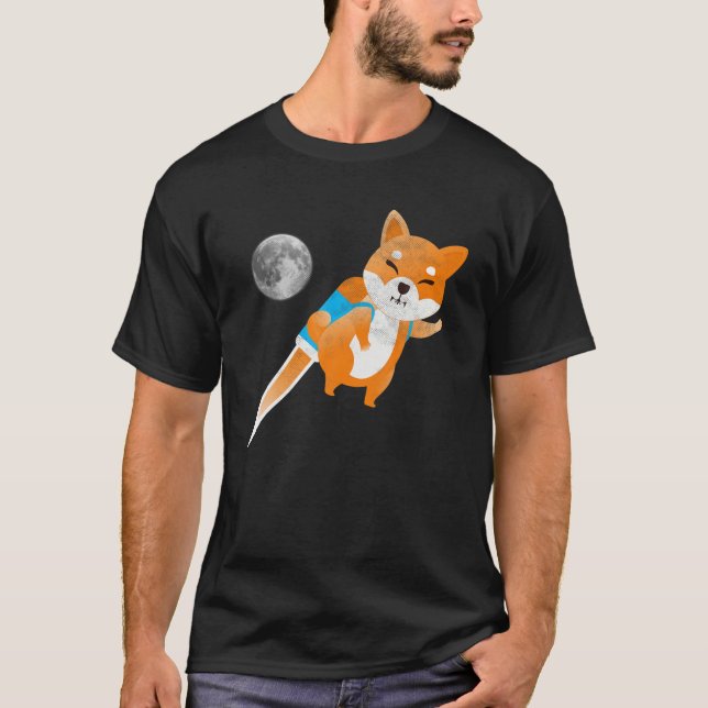 Camiseta Divertido Shiba Inu Crypto Moon Rocket Shib Army M (Anverso)