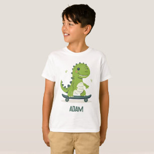 Camiseta Divertido Skateboarding Dinosaur Con Nombre Para N