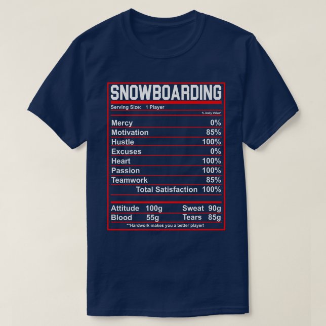 Camiseta Divertido Snowboard Nutrition Hechos Deportes de I (Diseño del anverso)
