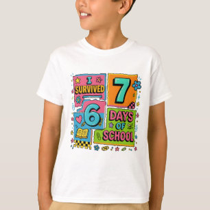Camiseta Divertido Sobreviví 76 Días Escuela Colorido Profe