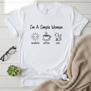 Camiseta Divertido "Soy una mujer simple: Sol, café, gatos"