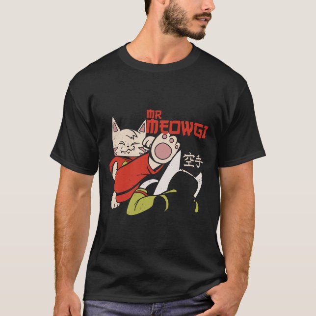 Camiseta Divertido Sr Meowgi Karate Cat Meow Design Hombres (Anverso)