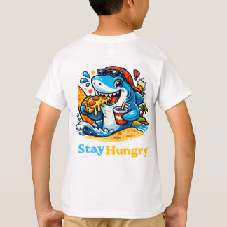 Camiseta Divertido Tiburón Hambriento Comiendo Pizza Playa 
