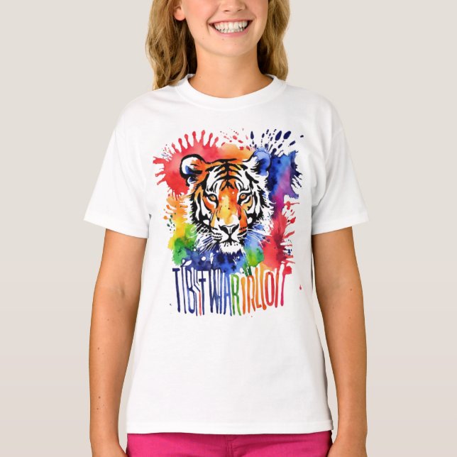 Camiseta Divertido tigre colorido de acuarela (Anverso)