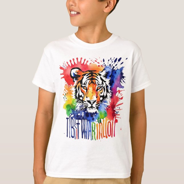 Camiseta Divertido tigre colorido de acuarela (Anverso)