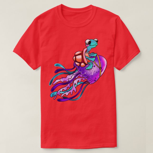 Camiseta Divertido tortuga montando medusas (Diseño del anverso)