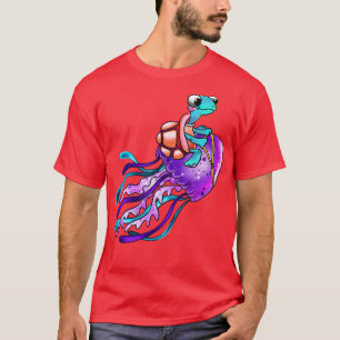 Camiseta Divertido tortuga montando medusas