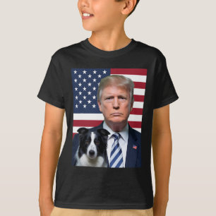 Camiseta Divertido Trump y perro Border Collie bandera de E