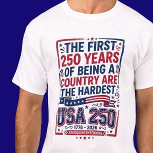 Camiseta Divertido USA 250 Cumpleaños Patriótico Rojo Blanc