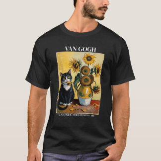 Camiseta Divertido Van Gogh Girasoles Gato Negro Meme Amant